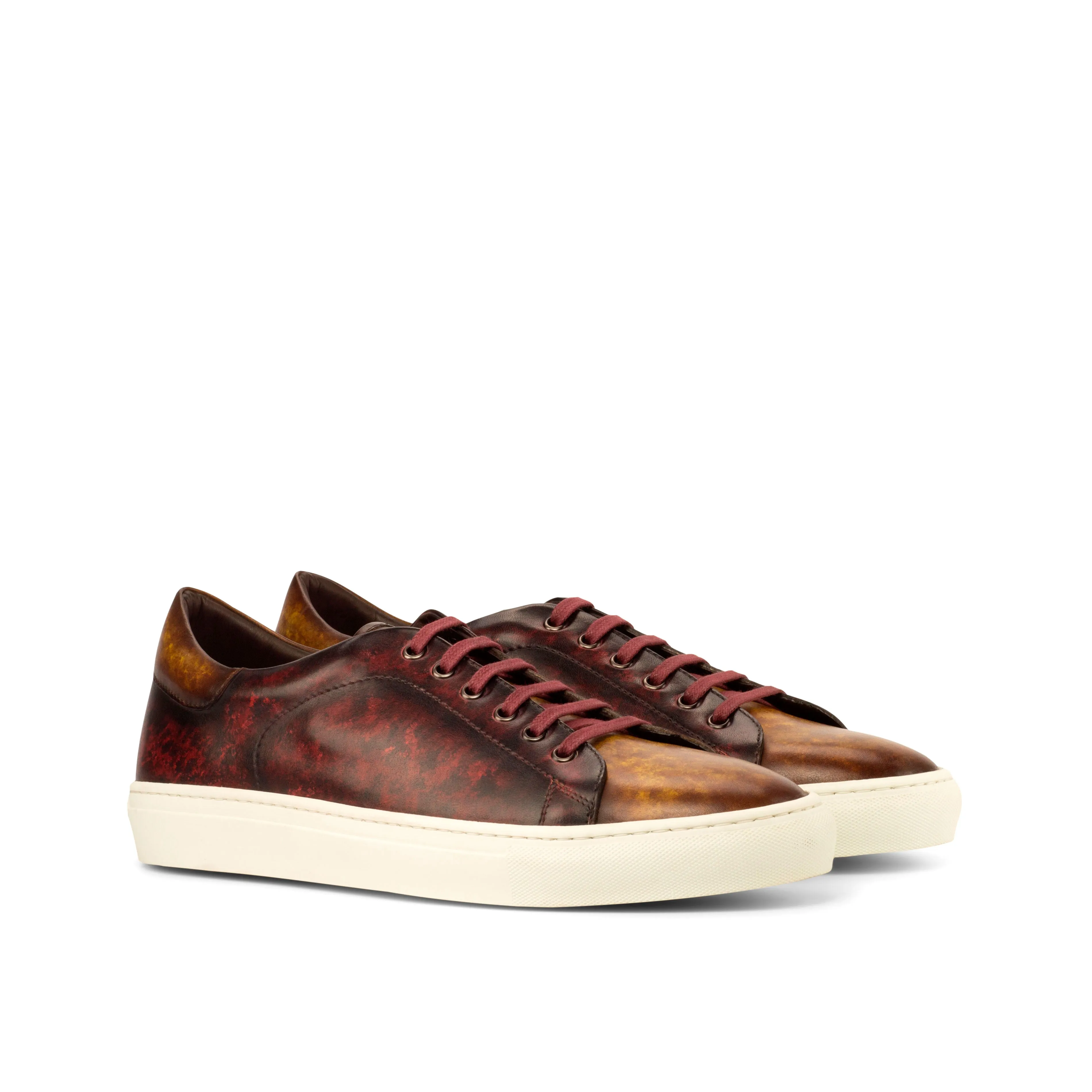 DapperFam Rivale in Burgundy / Cognac Men's Italian Leather Trainer