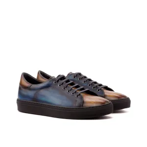 DapperFam Rivale in Navy Brown Men's Hand-Painted Italian Leather Trainer