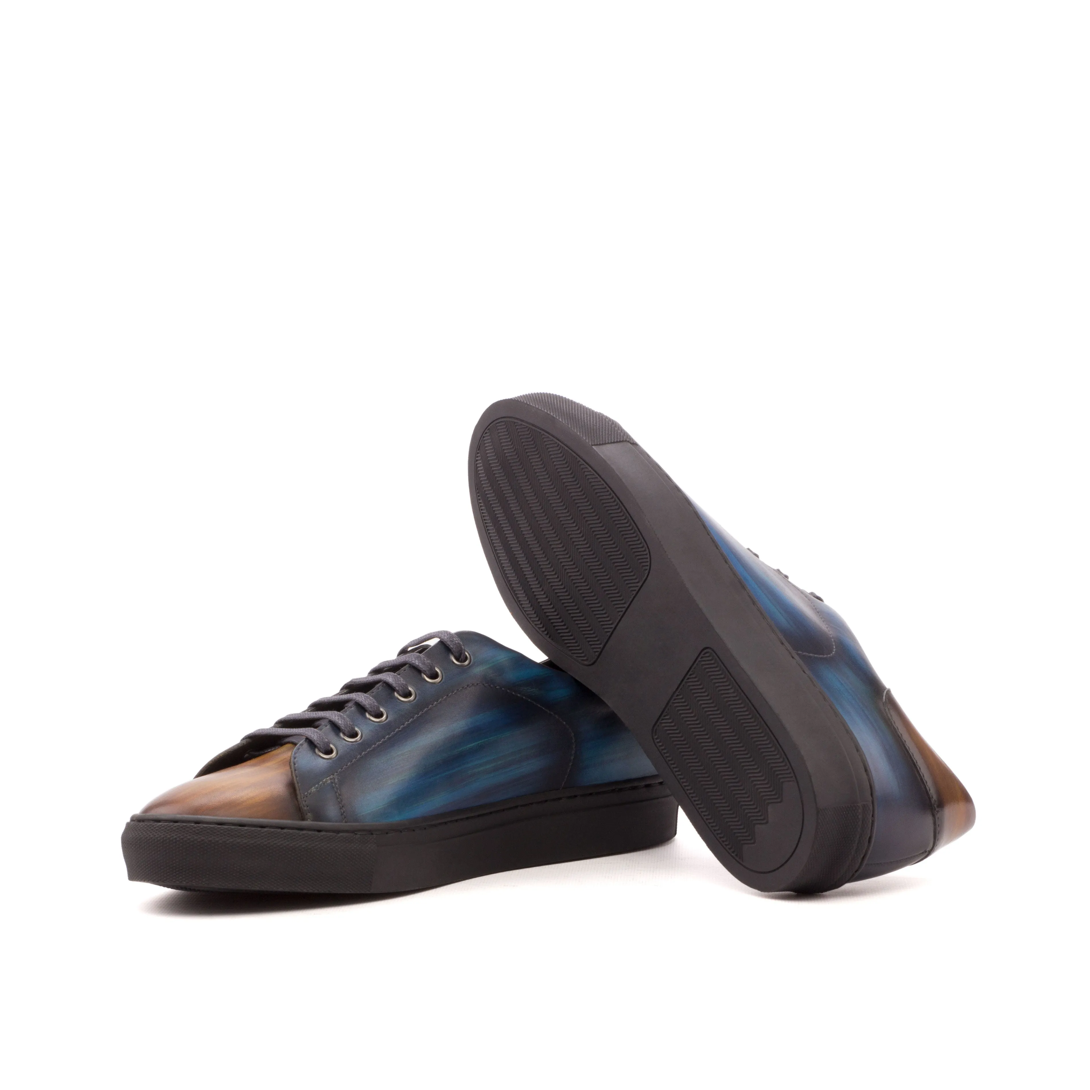DapperFam Rivale in Navy Brown Men's Hand-Painted Italian Leather Trainer