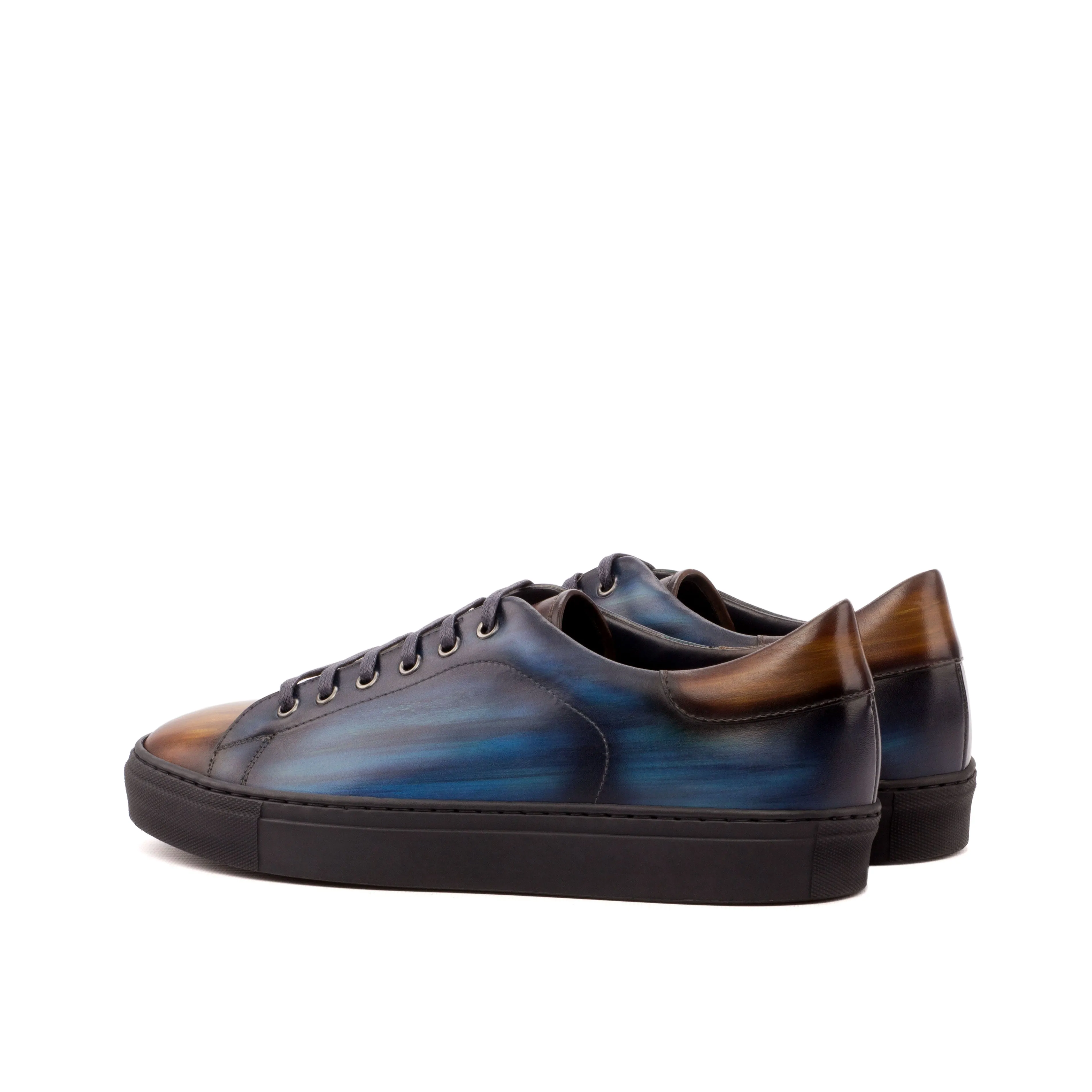 DapperFam Rivale in Navy Brown Men's Hand-Painted Italian Leather Trainer