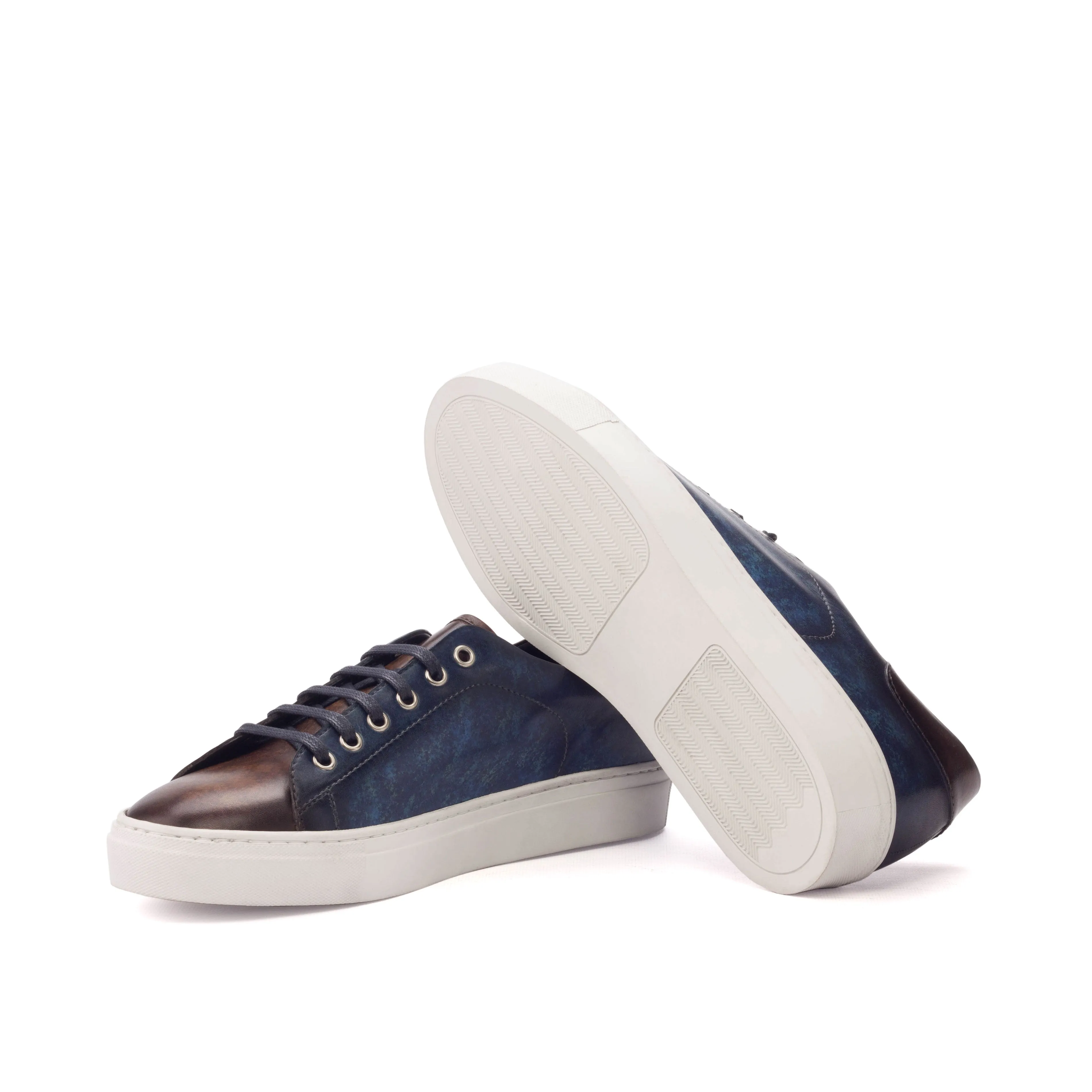 DapperFam Rivale in Navy / Dark Brown Men's Italian Leather Trainer