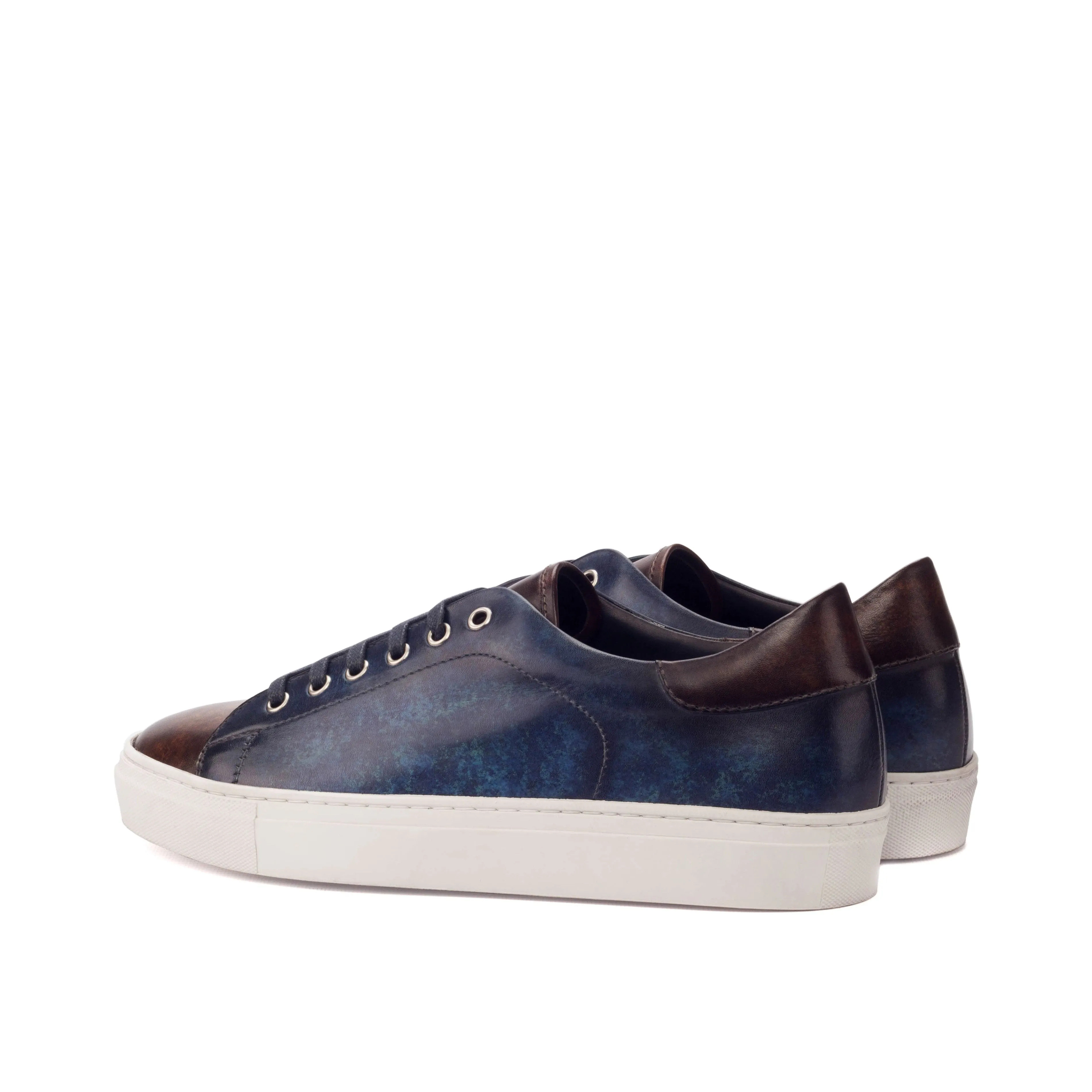 DapperFam Rivale in Navy / Dark Brown Men's Italian Leather Trainer
