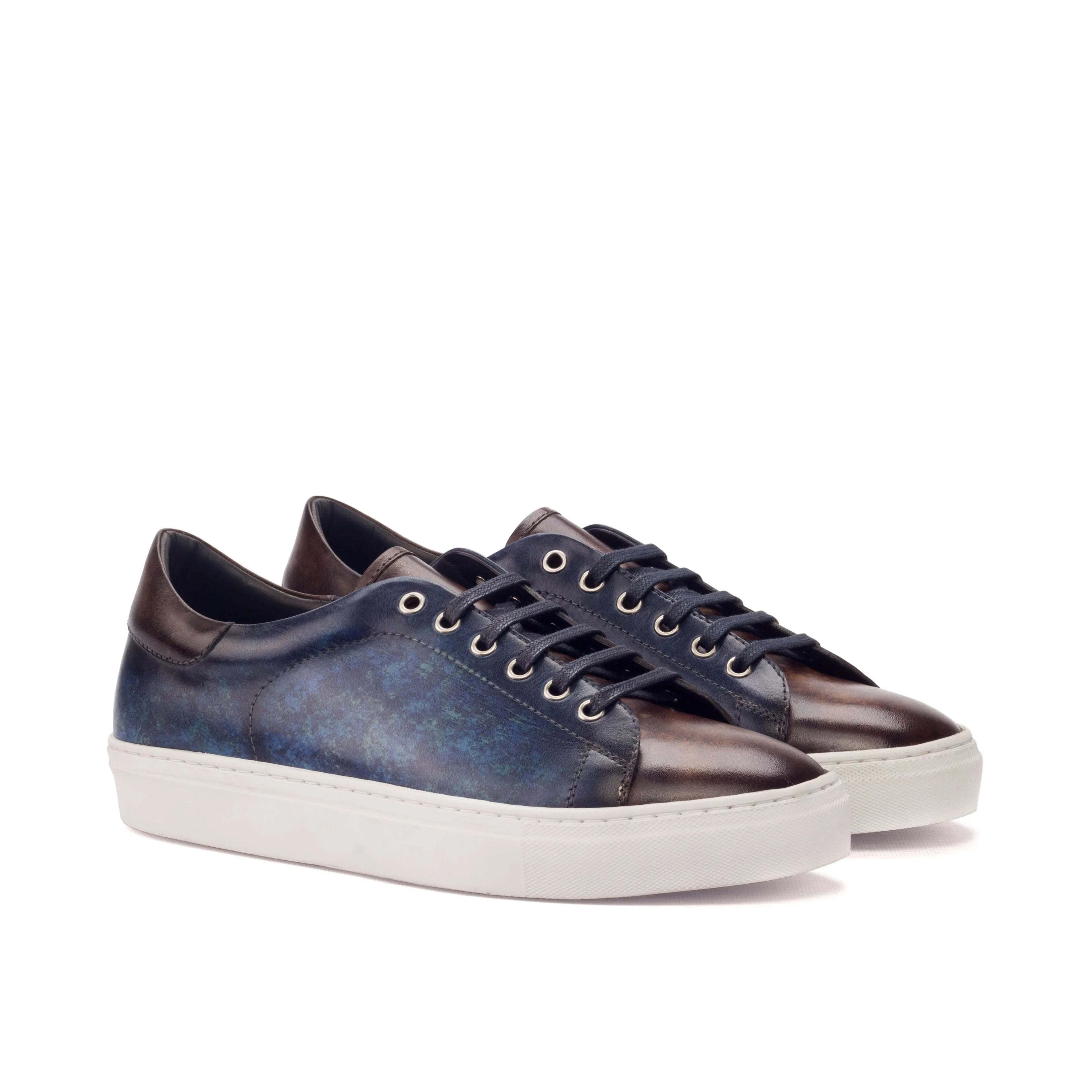 DapperFam Rivale in Navy / Dark Brown Men's Italian Leather Trainer