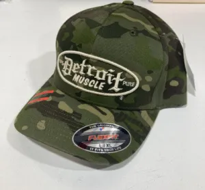 Detroit Muscle Flex Fit Hat Woodland Camo with White Puff Logo