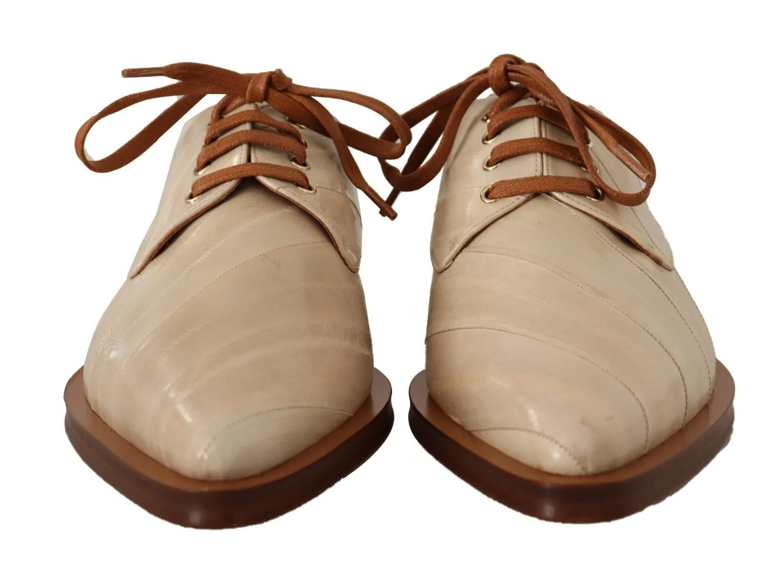 Dolce & Gabbana Beige Leather Elegant Eel Formal Flats