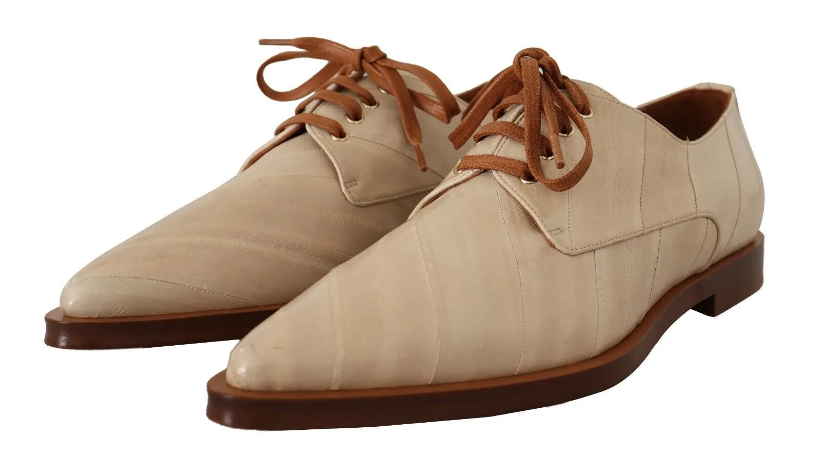 Dolce & Gabbana Beige Leather Elegant Eel Formal Flats
