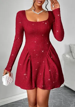 Elegant Solid Long-Sleeved Square-Neck Dress for Timeless Style