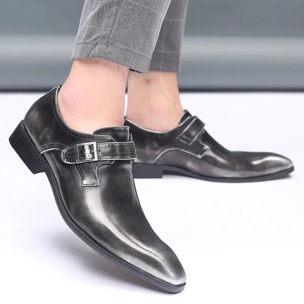 Fashion Vintage Buckle Derby Shoes Faux Leather Men's Shoe