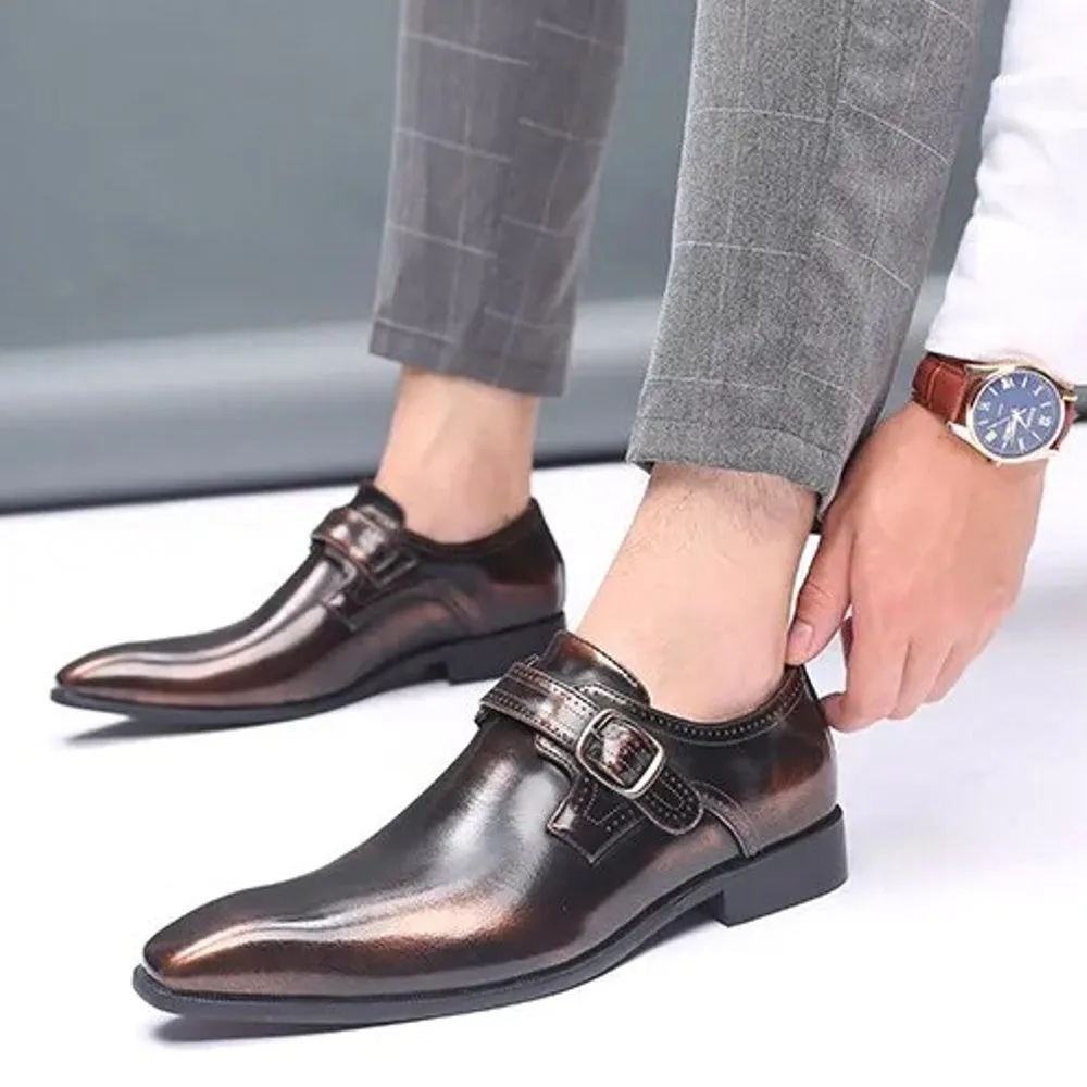 Fashion Vintage Buckle Derby Shoes Faux Leather Men's Shoe