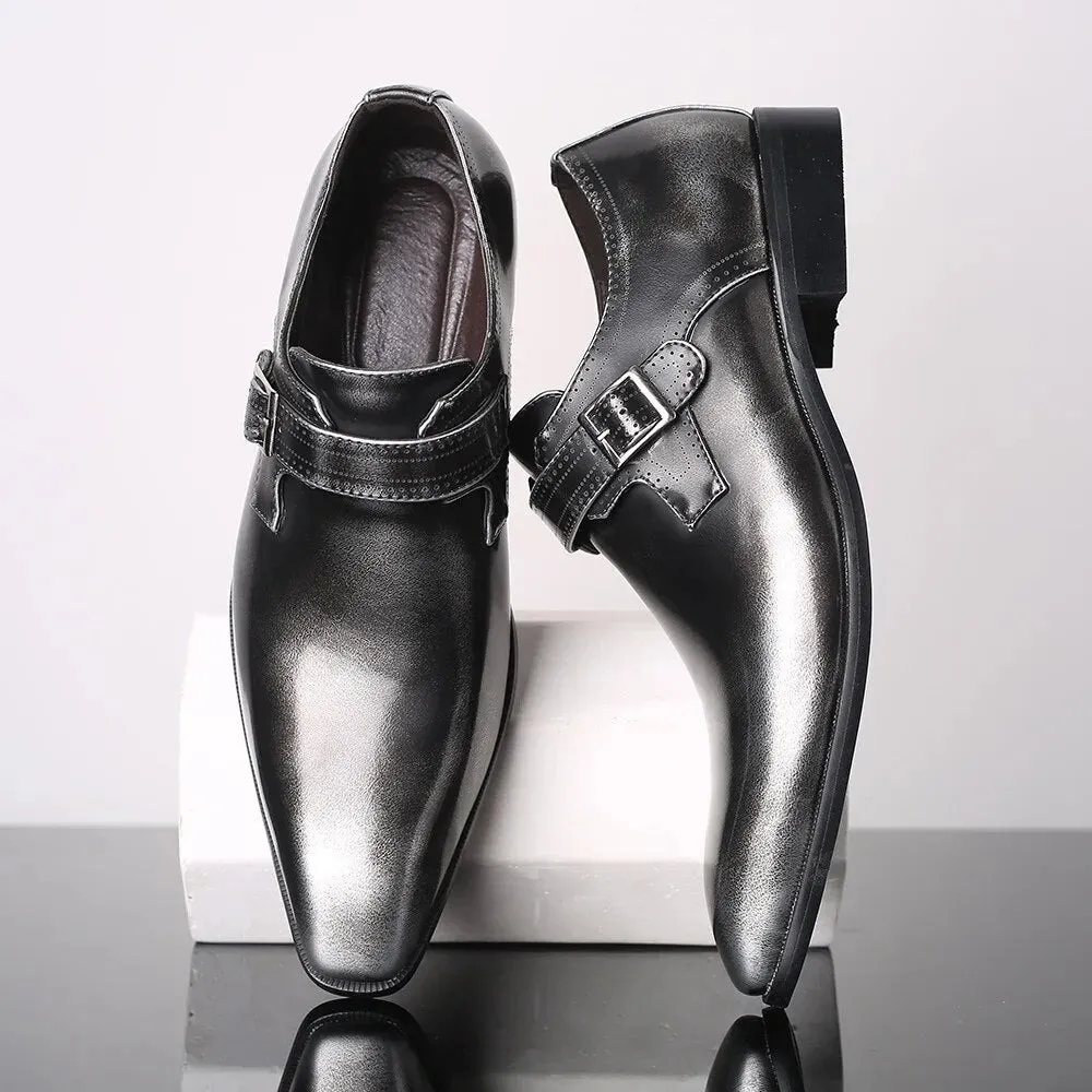 Fashion Vintage Buckle Derby Shoes Faux Leather Men's Shoe