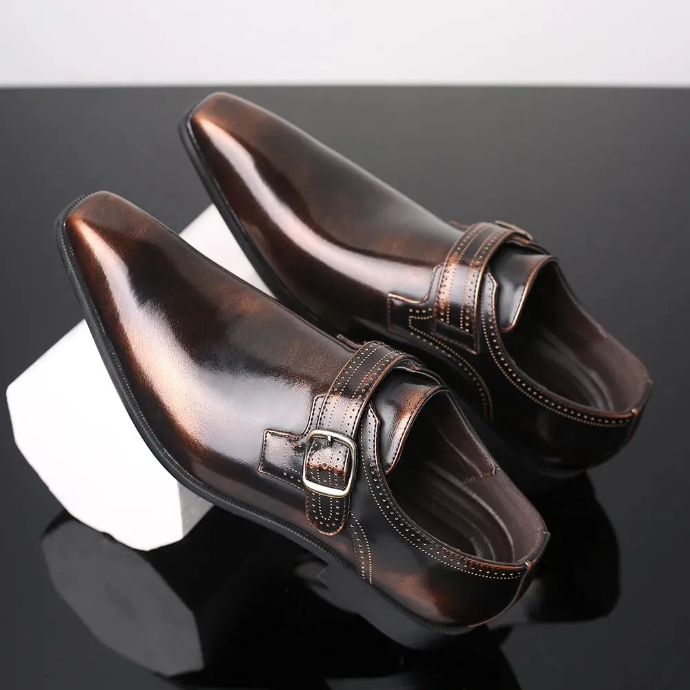 Fashion Vintage Buckle Derby Shoes Faux Leather Men's Shoe