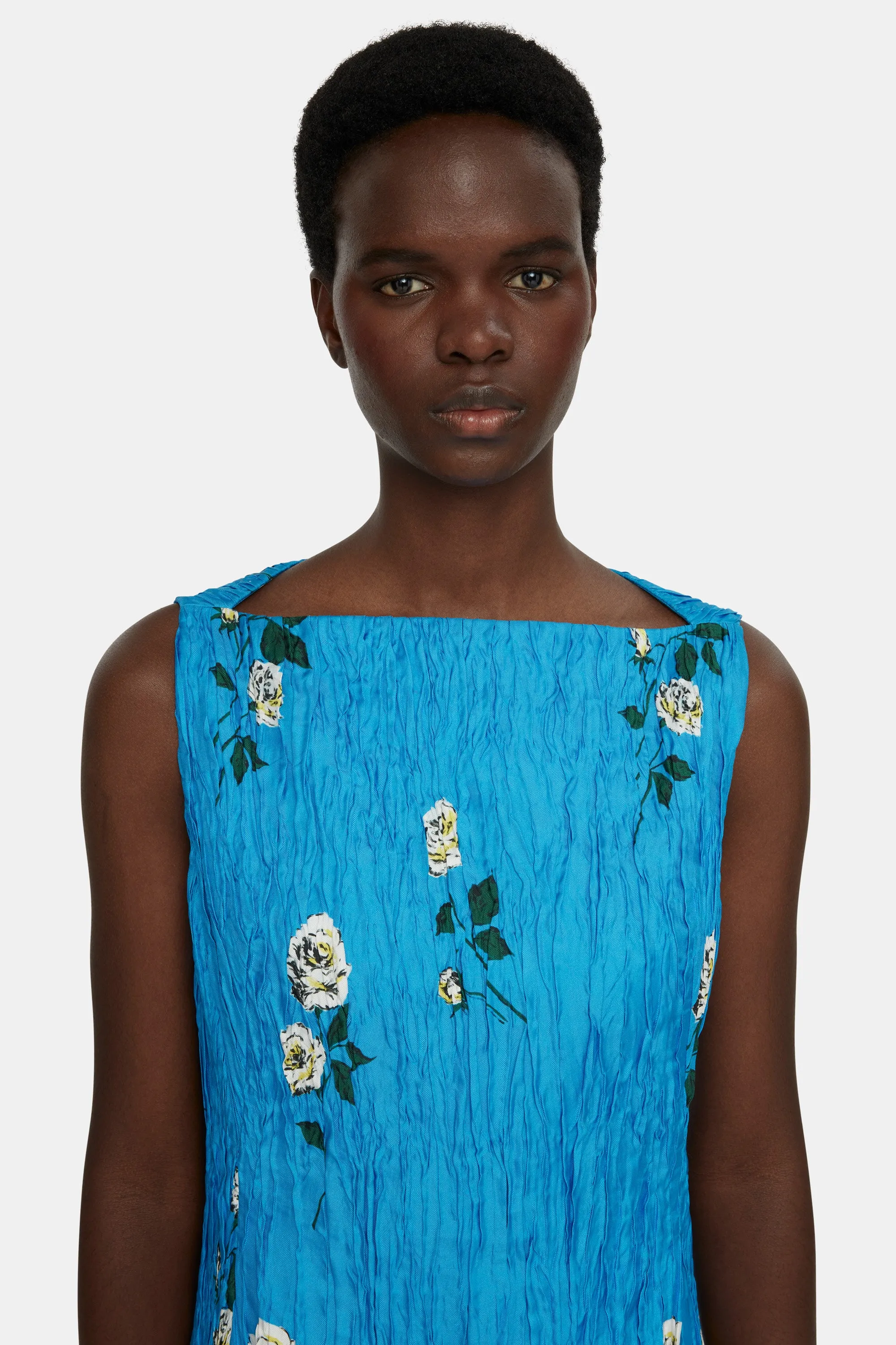 Fifer Mini Dress in Electric Blue Floral Printed Twill