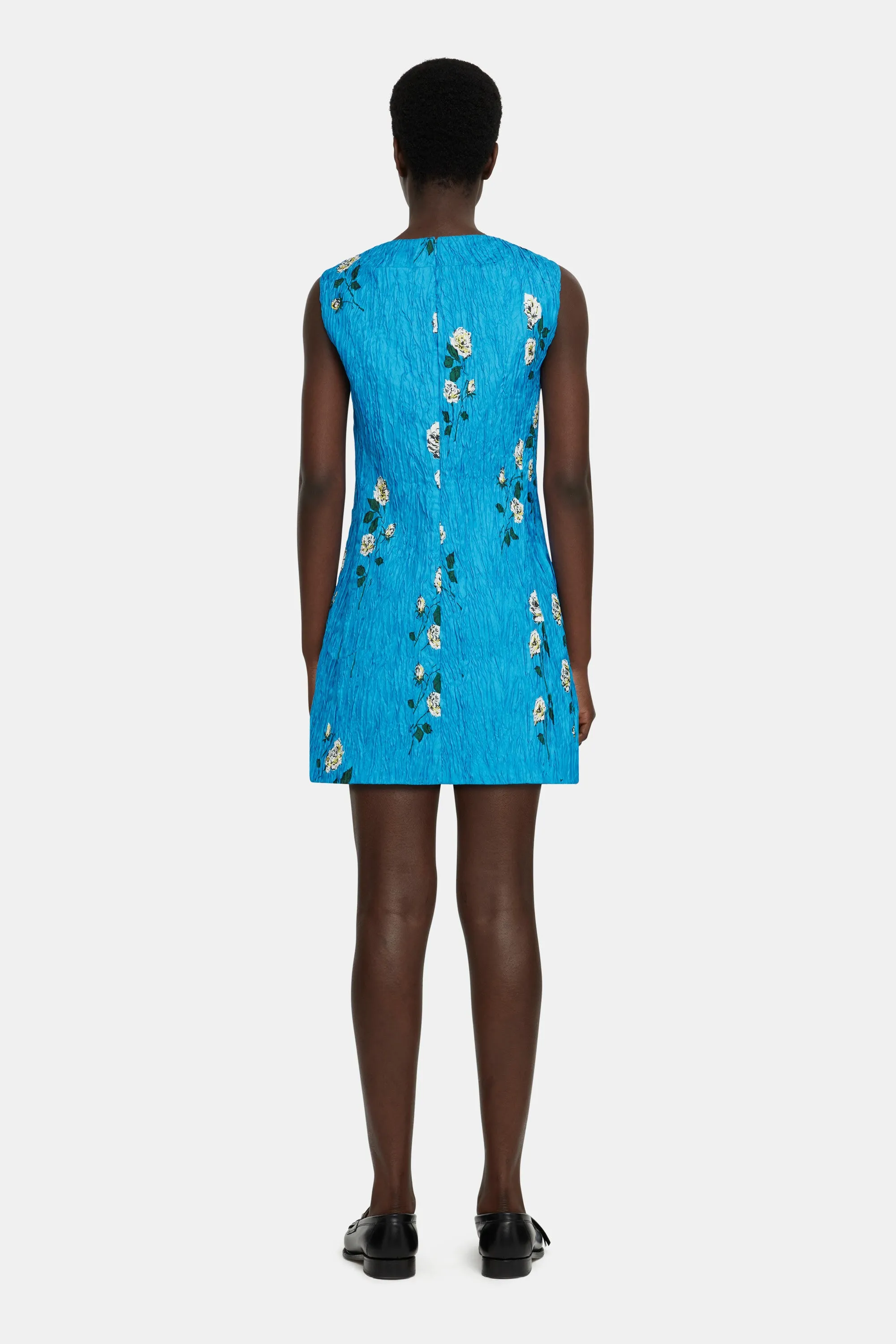 Fifer Mini Dress in Electric Blue Floral Printed Twill