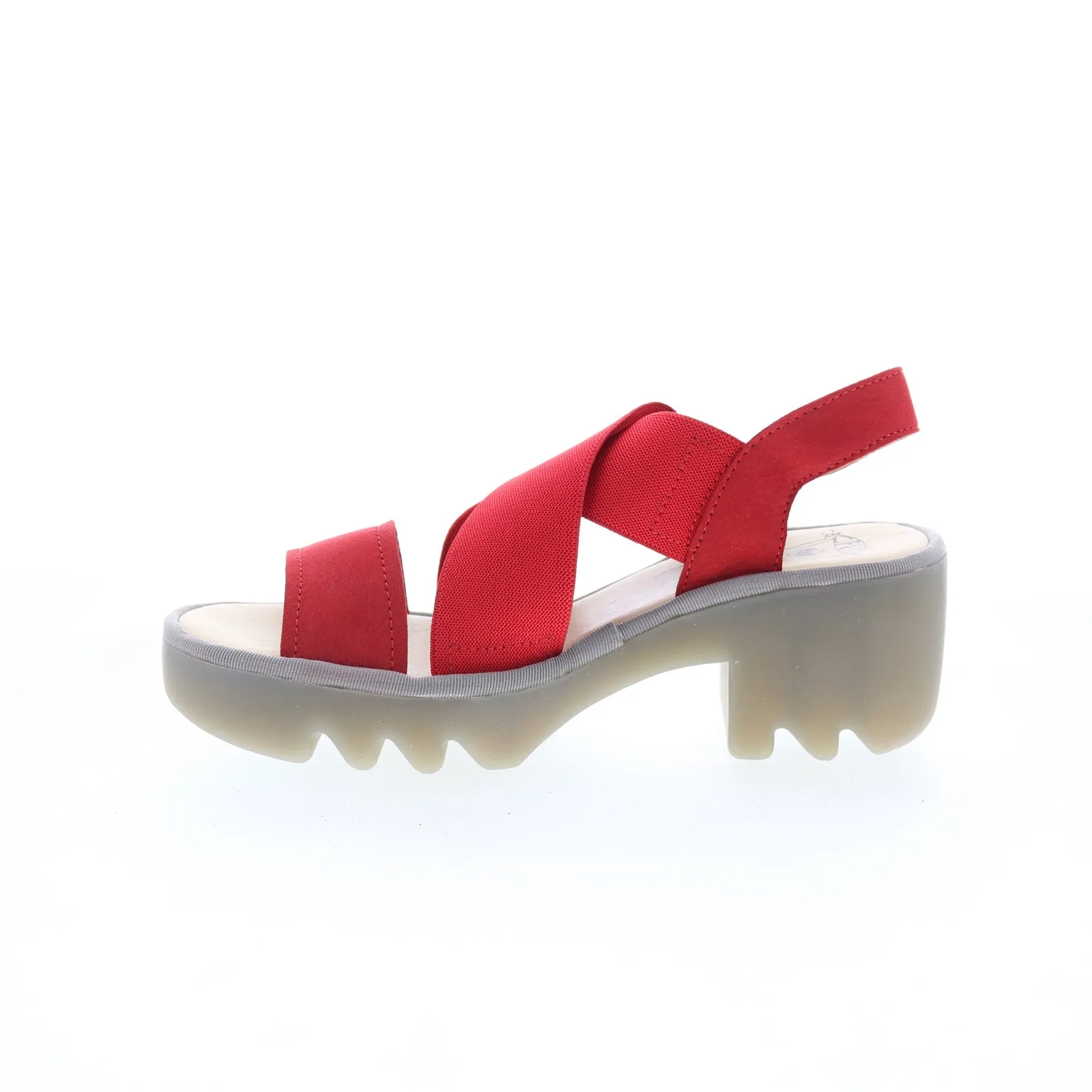 Fly London Taji TAJI502FLY-005 Womens Red Leather Heeled Sandals Shoes