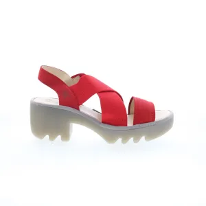 Fly London Taji TAJI502FLY-005 Womens Red Leather Heeled Sandals Shoes