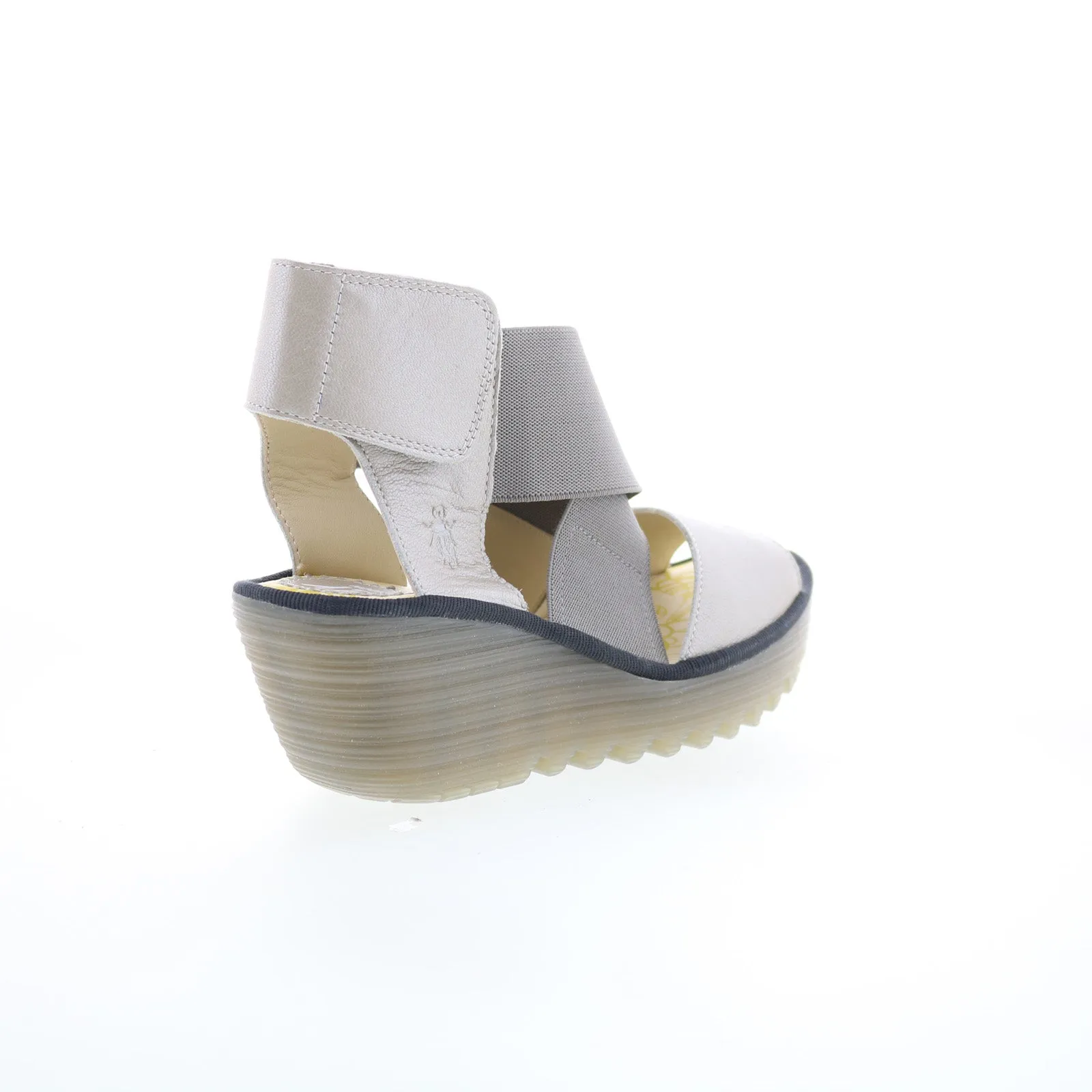 Fly London Yuba YUBA385FLY-009 Womens Silver Leather Wedges Sandals Shoes
