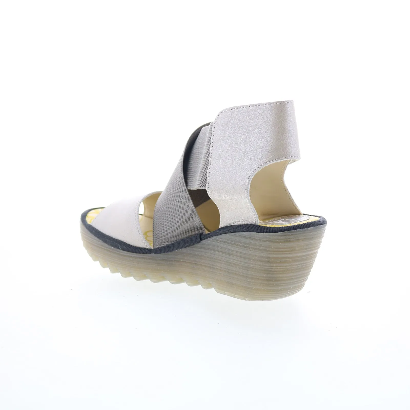 Fly London Yuba YUBA385FLY-009 Womens Silver Leather Wedges Sandals Shoes