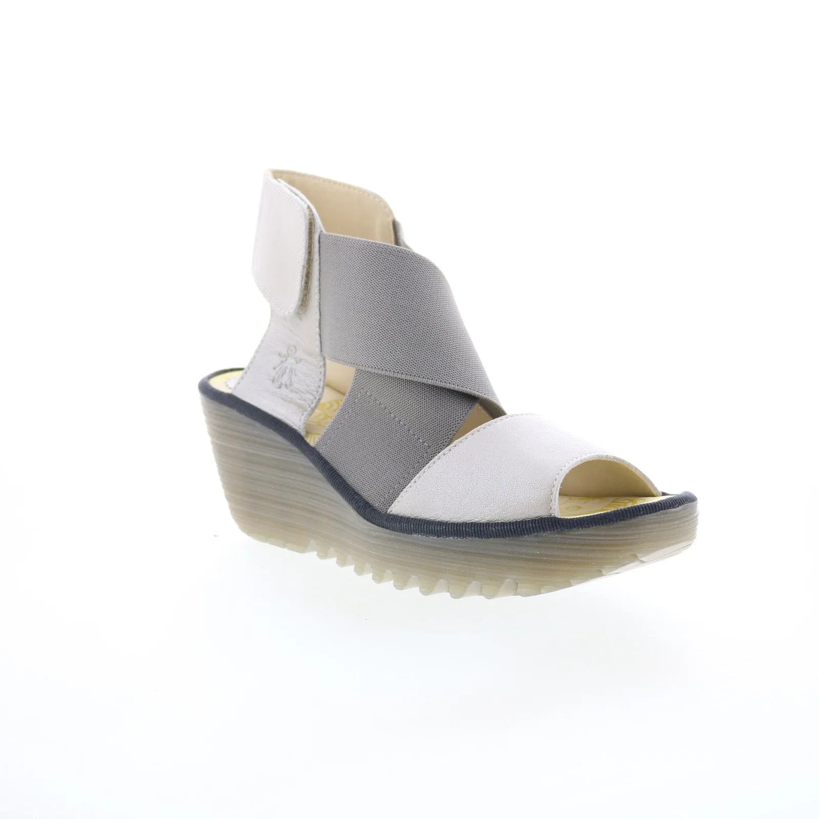 Fly London Yuba YUBA385FLY-009 Womens Silver Leather Wedges Sandals Shoes