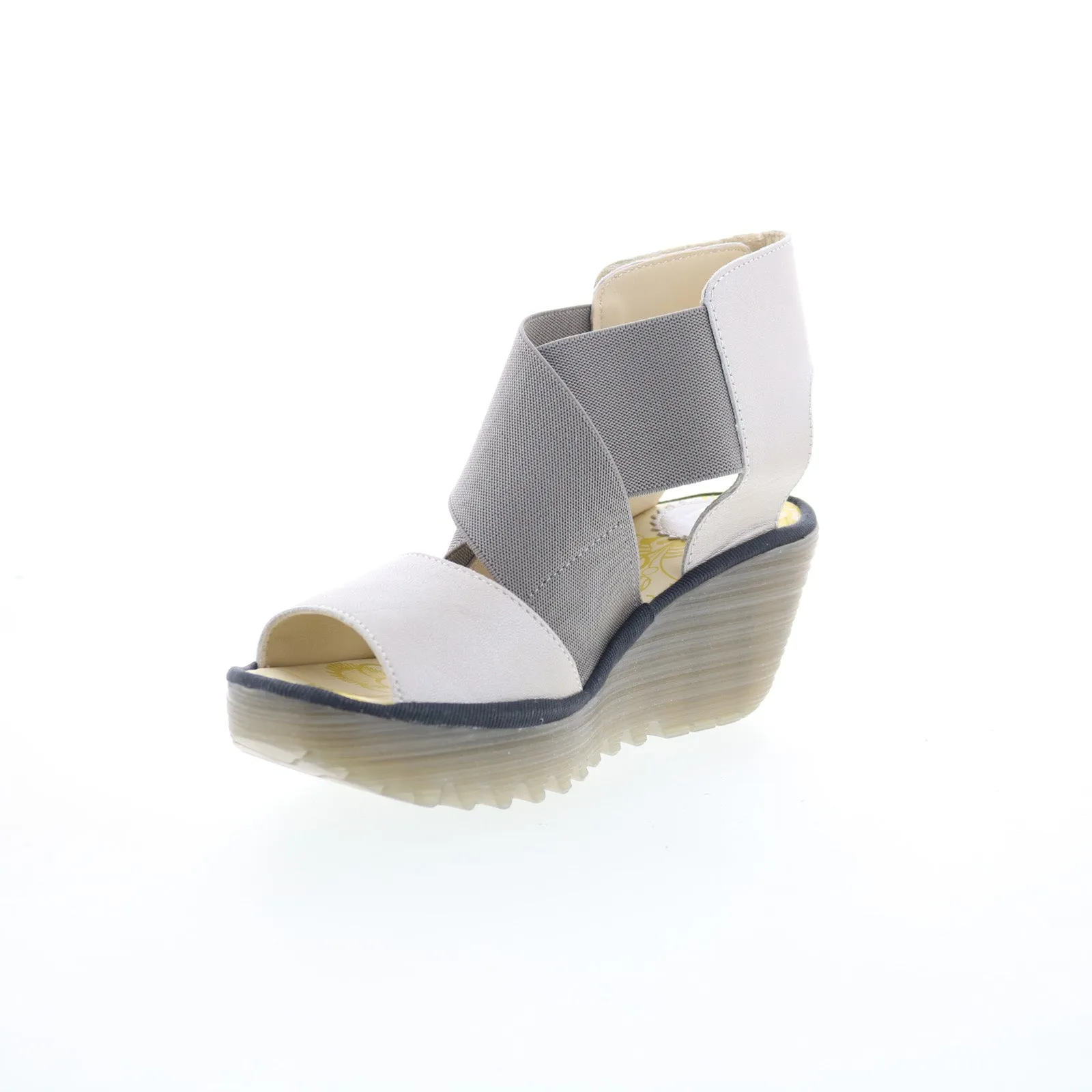 Fly London Yuba YUBA385FLY-009 Womens Silver Leather Wedges Sandals Shoes