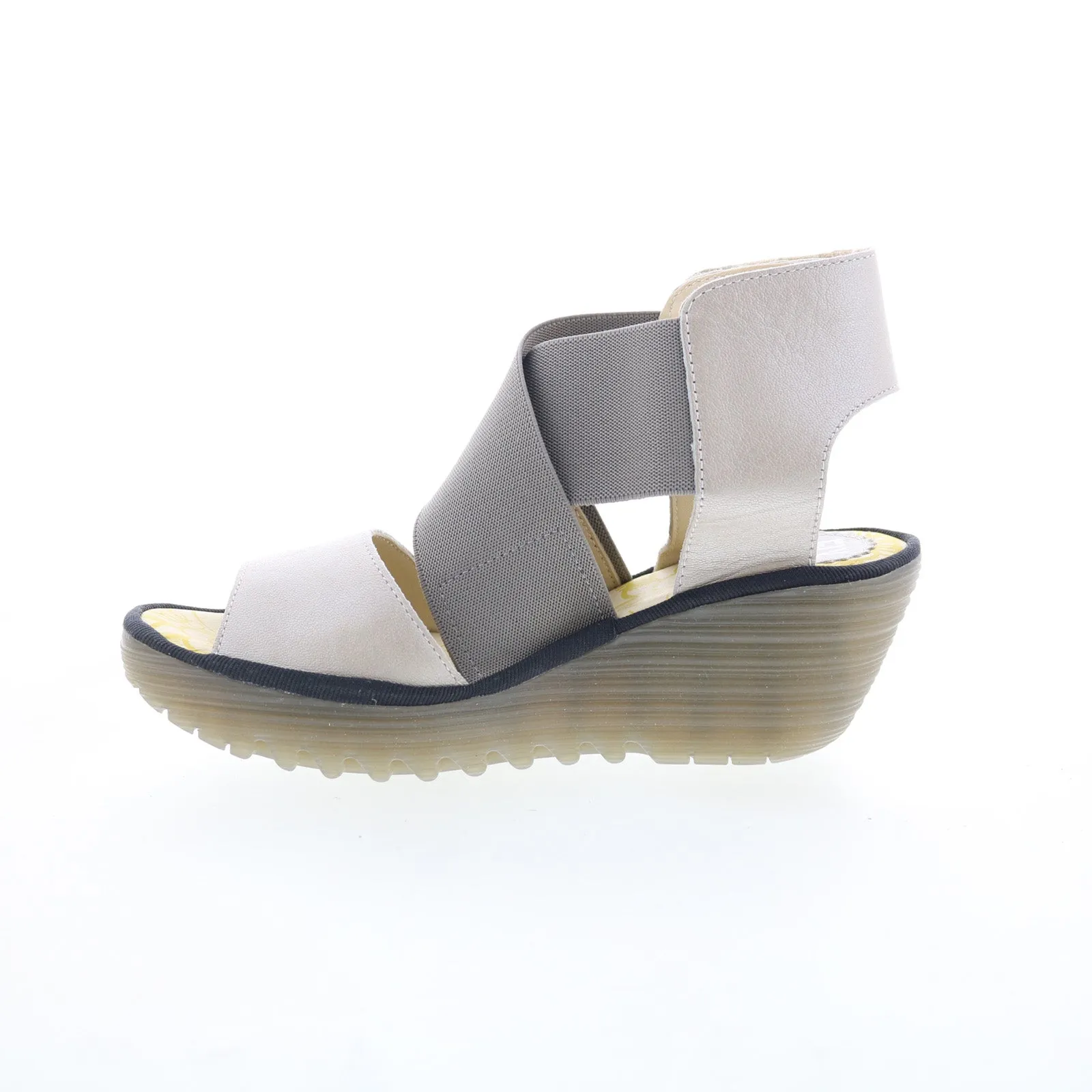 Fly London Yuba YUBA385FLY-009 Womens Silver Leather Wedges Sandals Shoes