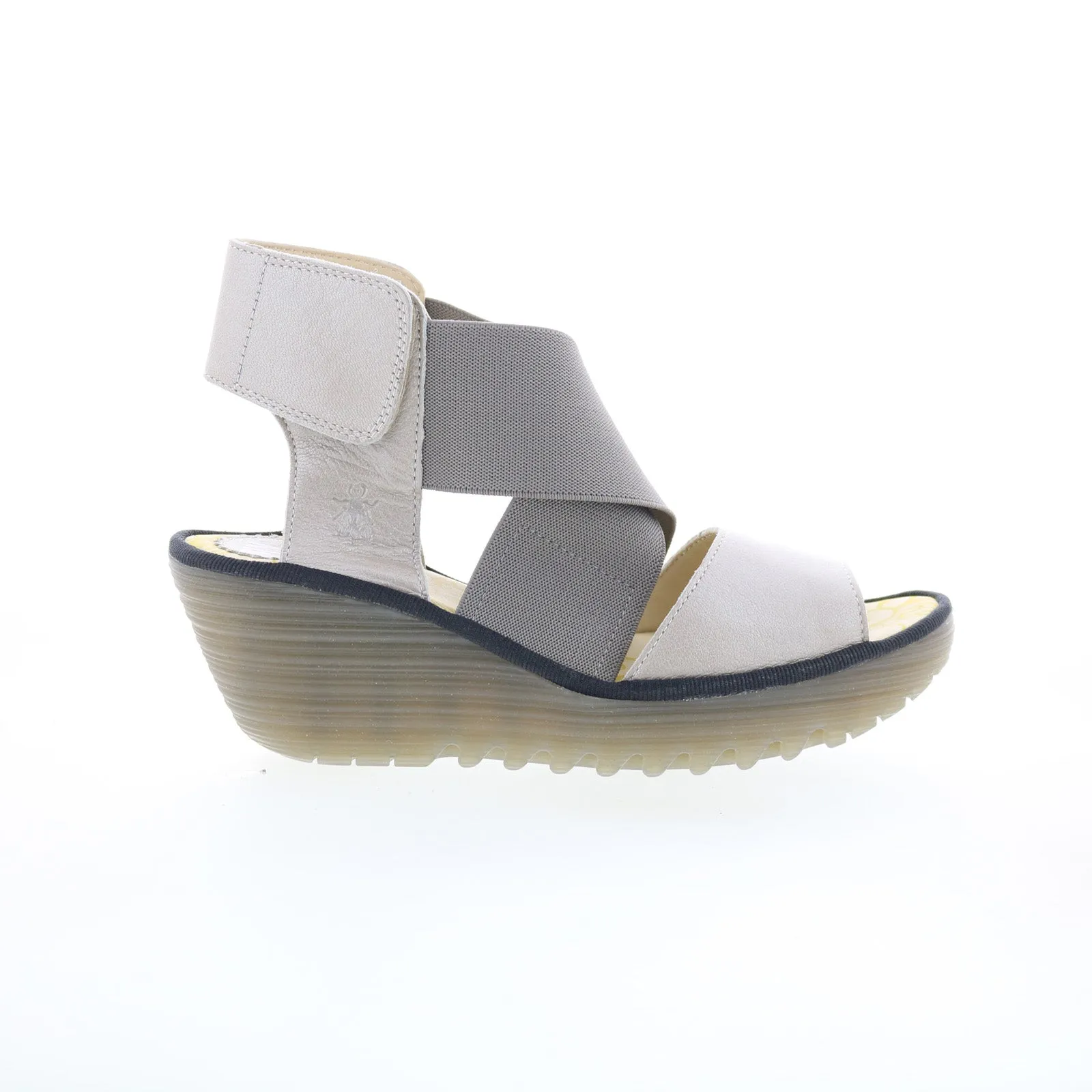 Fly London Yuba YUBA385FLY-009 Womens Silver Leather Wedges Sandals Shoes