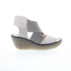Fly London Yuba YUBA385FLY-009 Womens Silver Leather Wedges Sandals Shoes