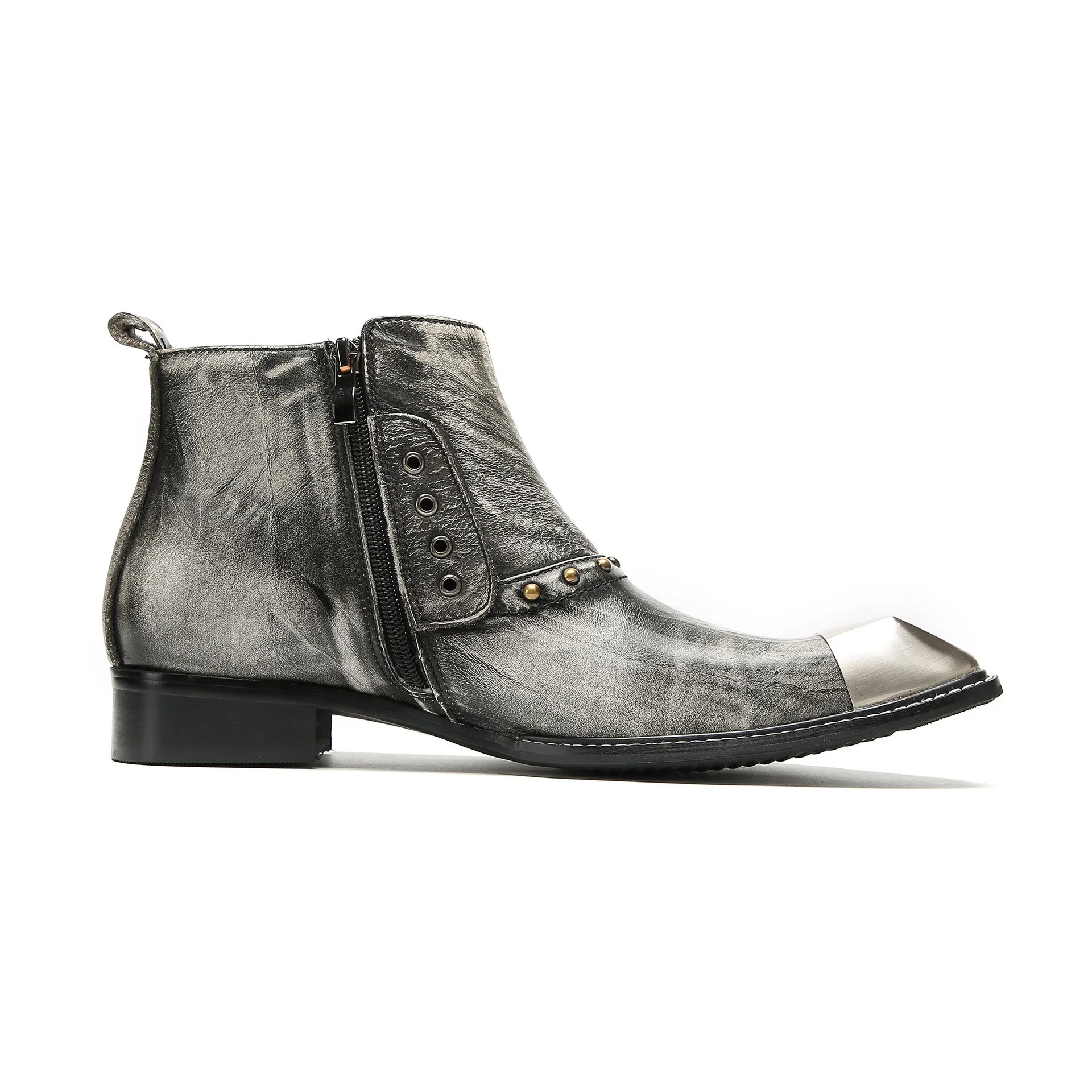 Foreign trade cowhide square-toe Chelsea boots for men British brogue carved short boots trendy high-top shoes commuter soft cowhide boots