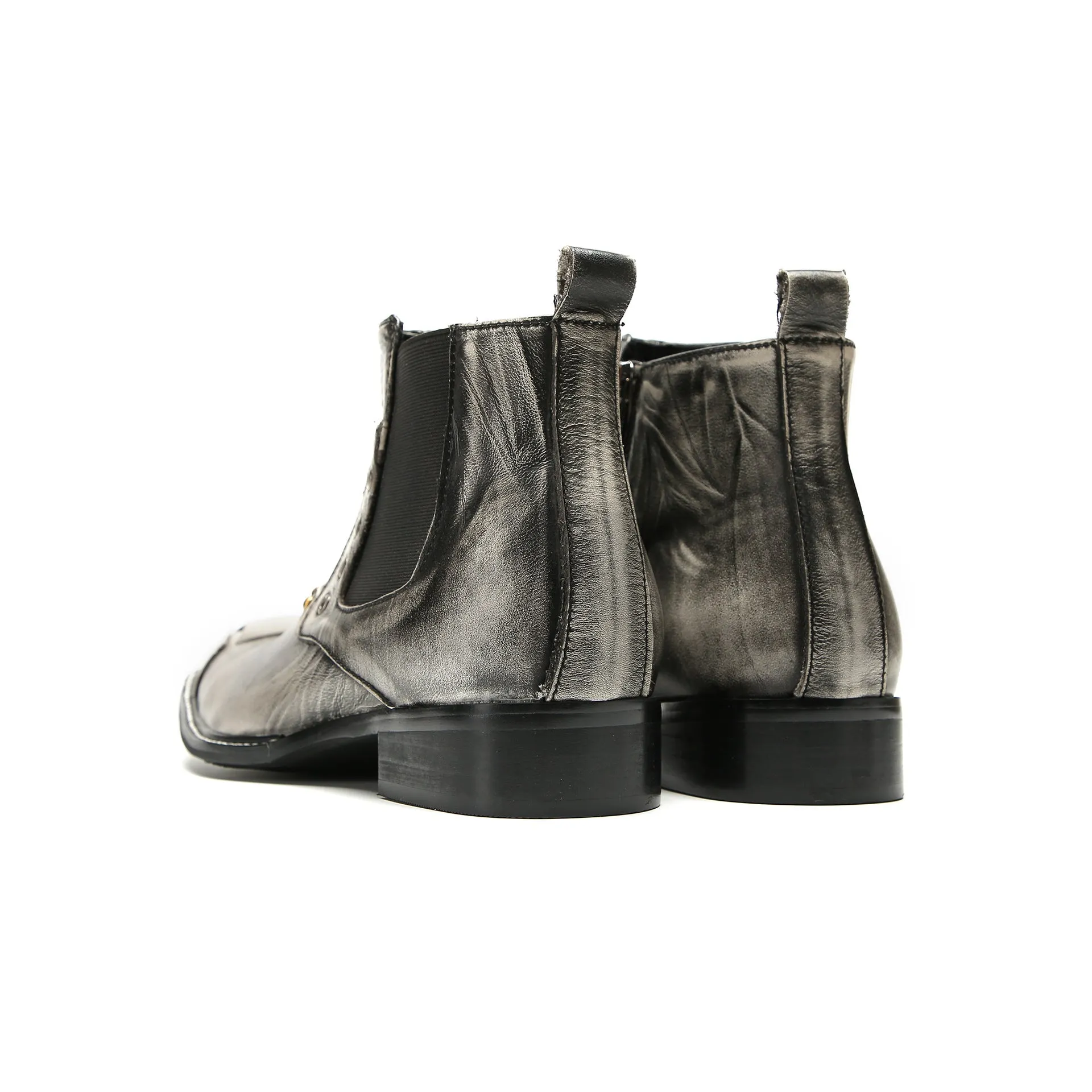 Foreign trade cowhide square-toe Chelsea boots for men British brogue carved short boots trendy high-top shoes commuter soft cowhide boots