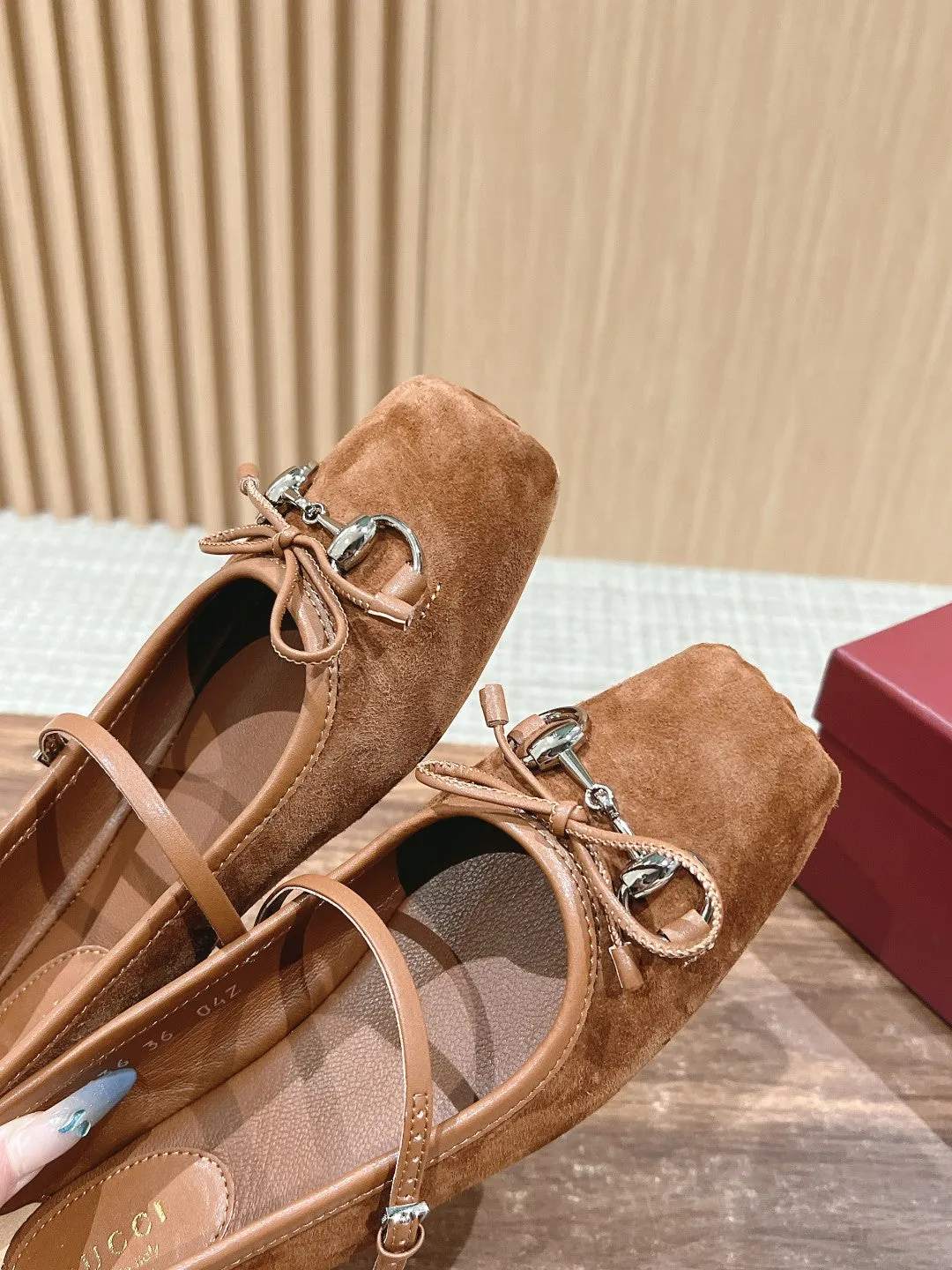GC Suede fabric Early Spring Resort Series Horsebit Ballet Flats