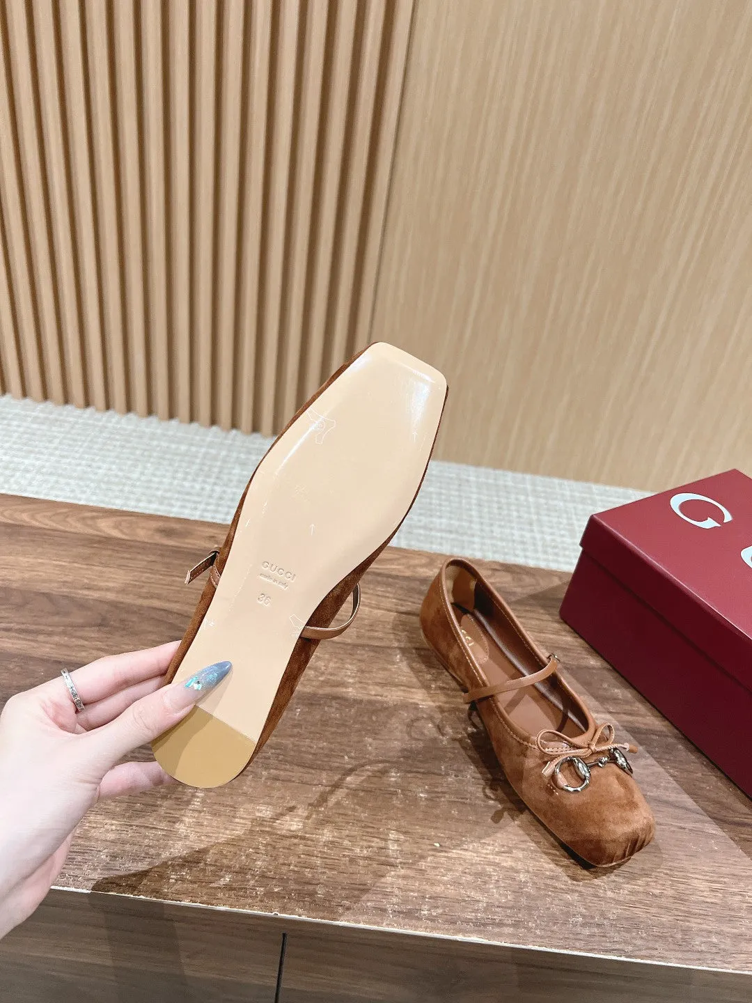 GC Suede fabric Early Spring Resort Series Horsebit Ballet Flats