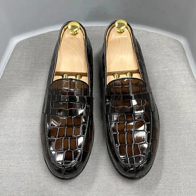Genuine Cow Leather Male Dress Shoes Round Toe Loafer Shoes