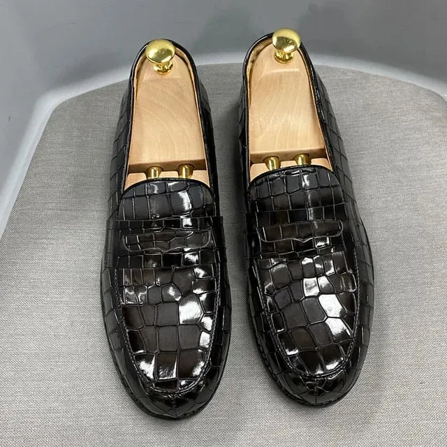 Genuine Cow Leather Male Dress Shoes Round Toe Loafer Shoes