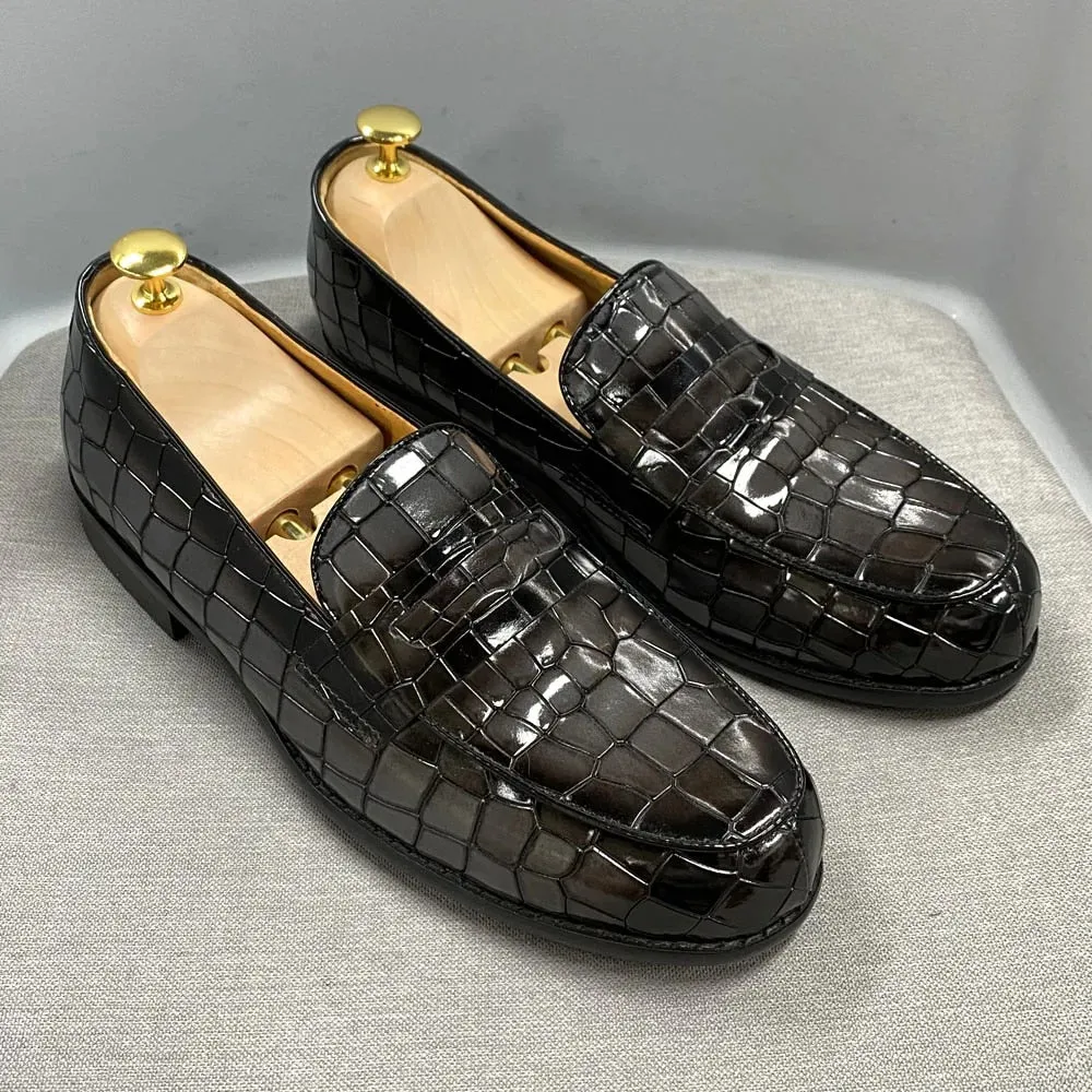Genuine Cow Leather Male Dress Shoes Round Toe Loafer Shoes