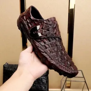 Genuine Leather Shoes Loafer - Crocodile Pattern