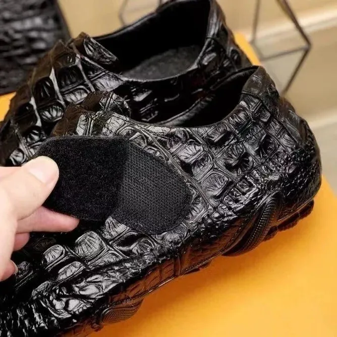 Genuine Leather Shoes Loafer - Crocodile Pattern