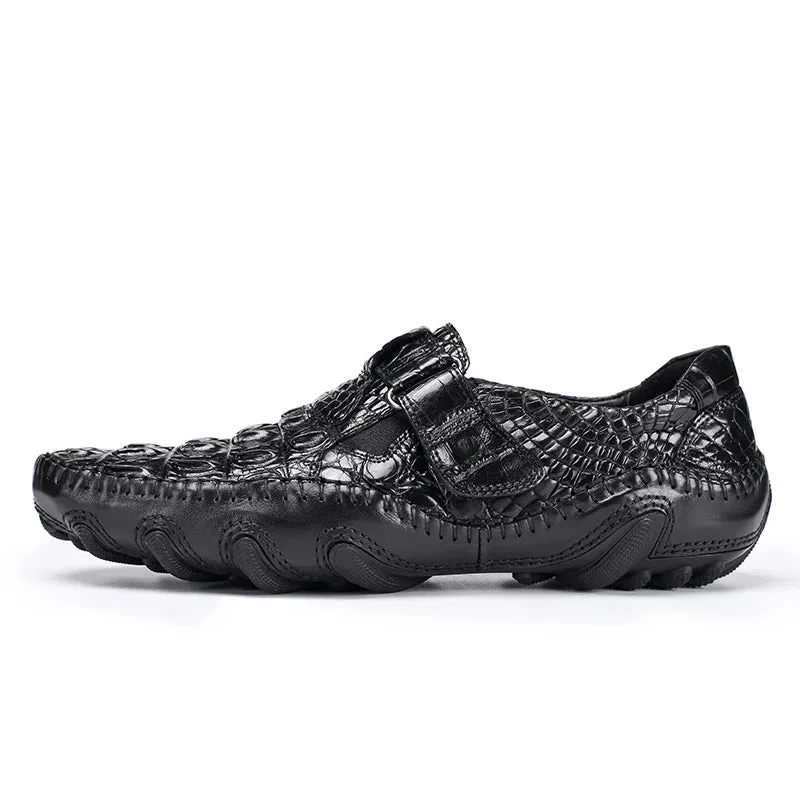 Genuine Leather Shoes Loafer - Crocodile Pattern