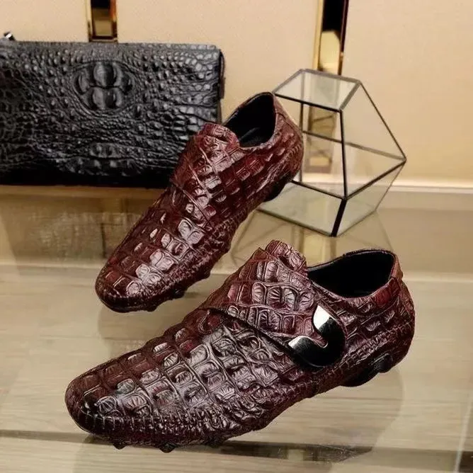 Genuine Leather Shoes Loafer - Crocodile Pattern