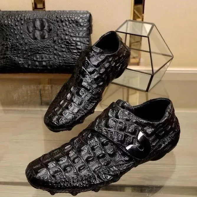 Genuine Leather Shoes Loafer - Crocodile Pattern