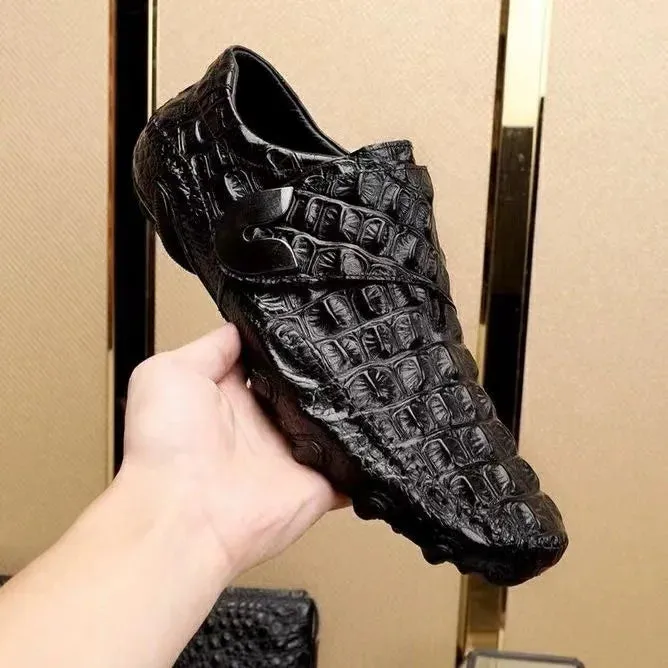 Genuine Leather Shoes Loafer - Crocodile Pattern