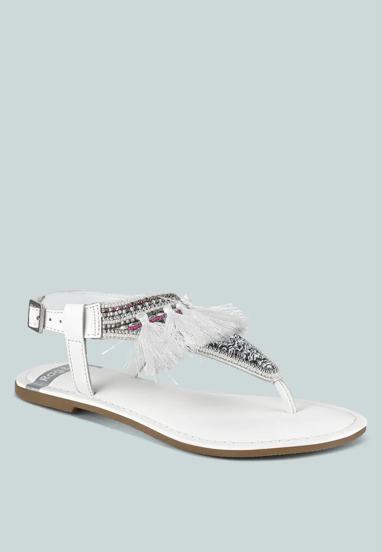 Genuine Leather Tassel Sandals By RUW
