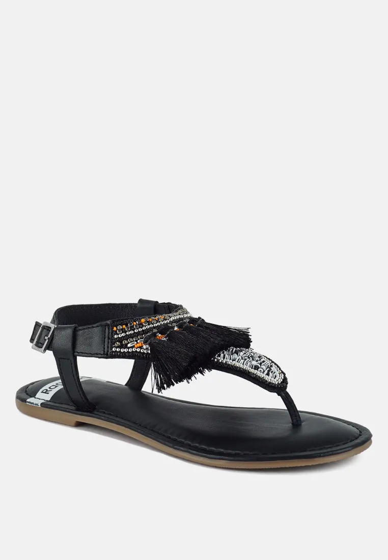 Genuine Leather Tassel Sandals By RUW