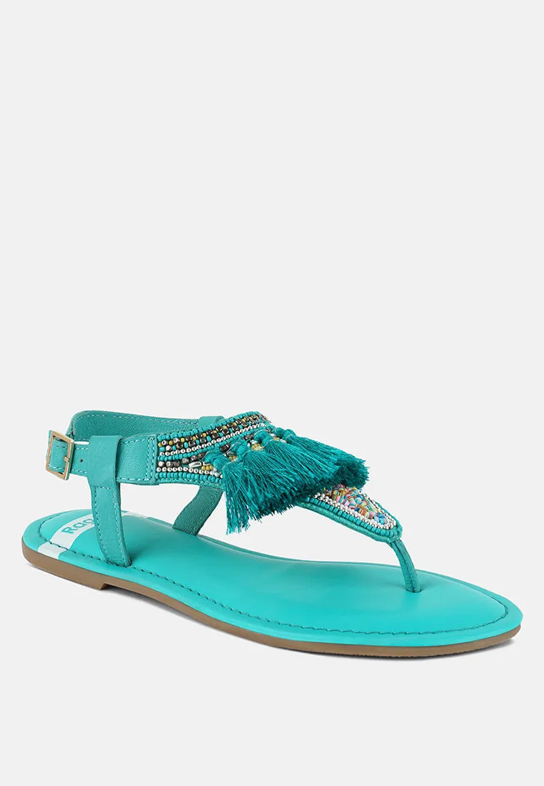 Genuine Leather Tassel Sandals By RUW