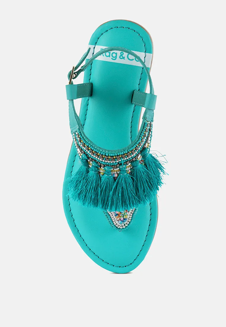 Genuine Leather Tassel Sandals By RUW