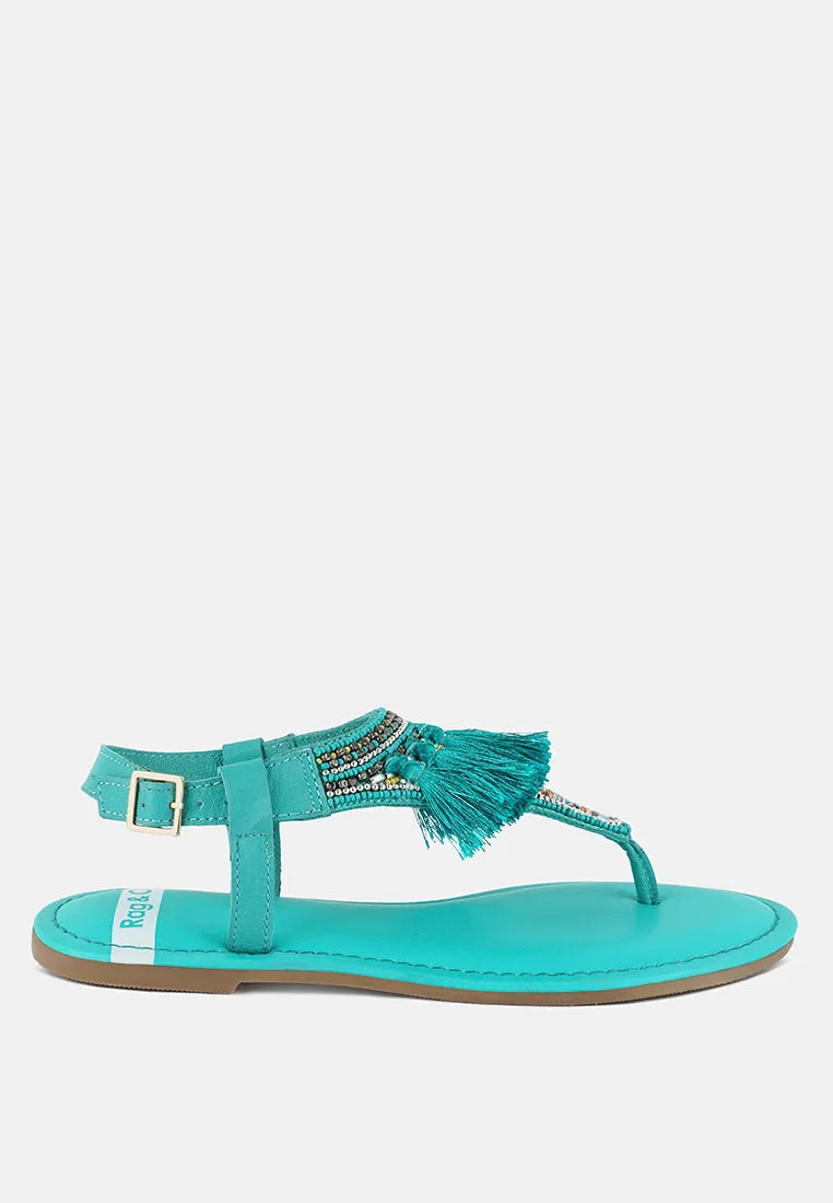 Genuine Leather Tassel Sandals By RUW