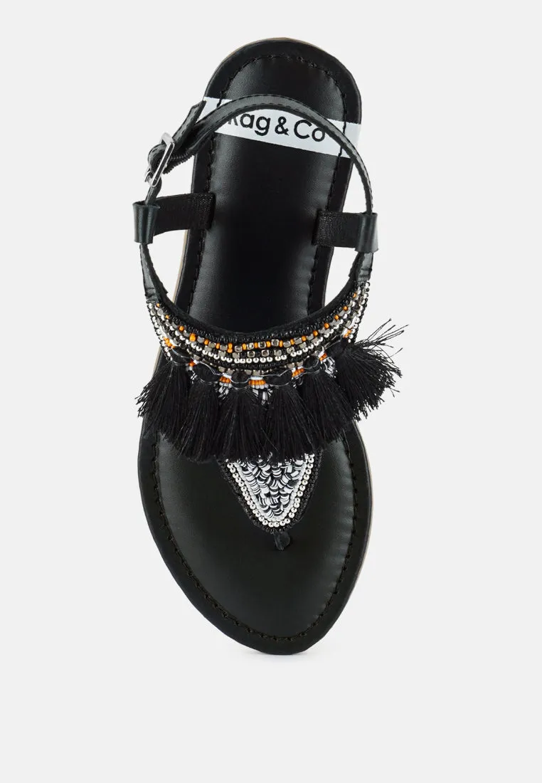 Genuine Leather Tassel Sandals By RUW