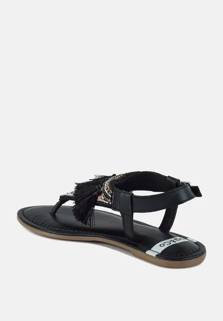 Genuine Leather Tassel Sandals By RUW