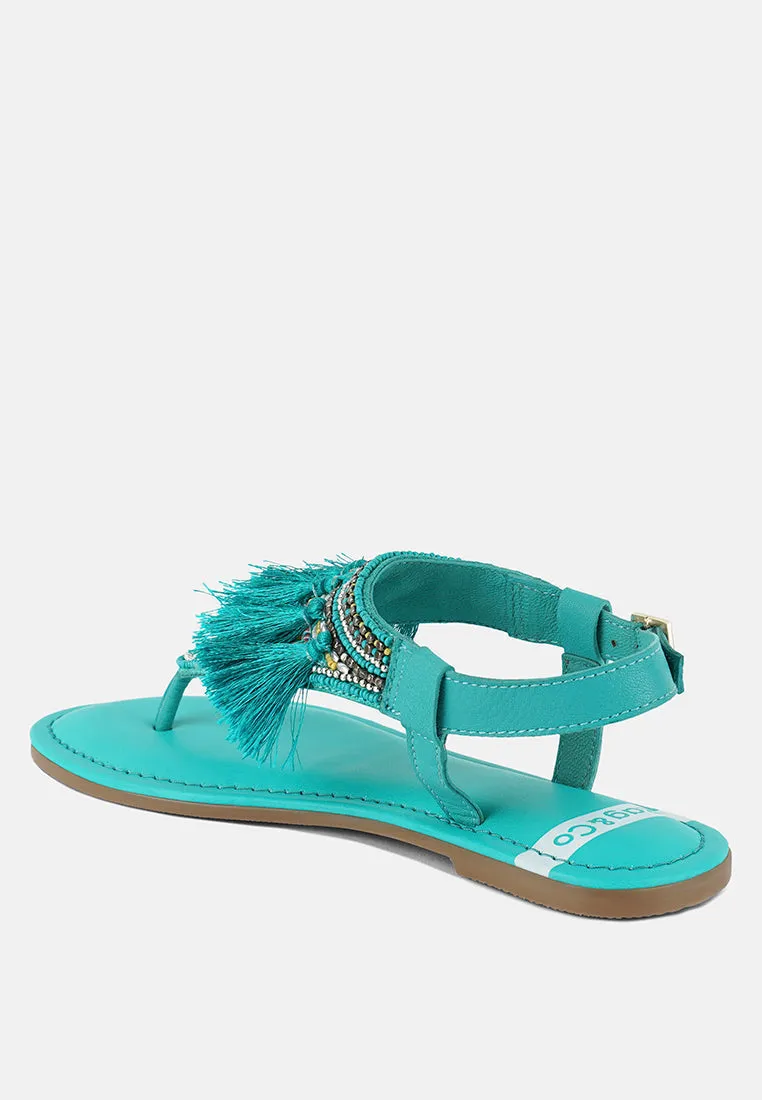 Genuine Leather Tassel Sandals By RUW