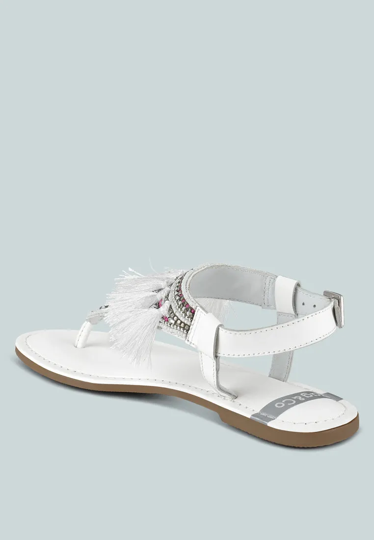 Genuine Leather Tassel Sandals By RUW