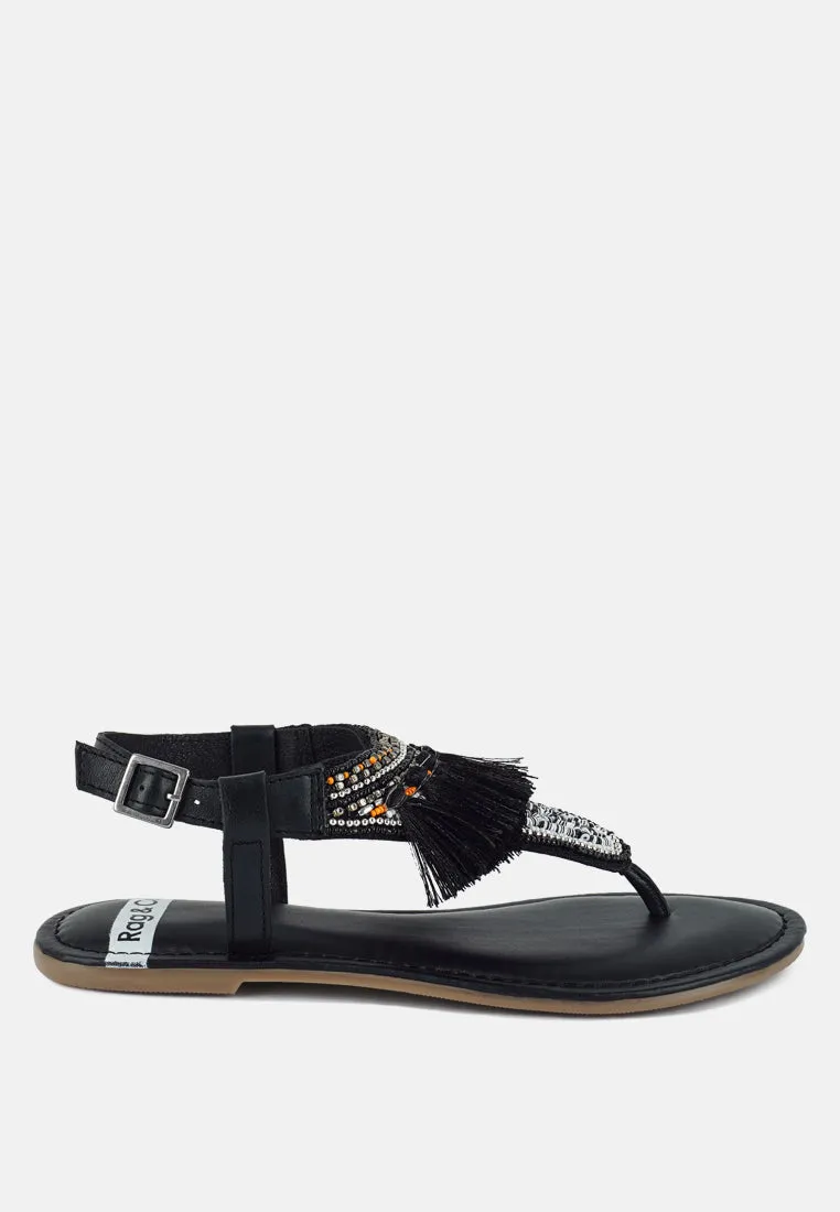 Genuine Leather Tassel Sandals By RUW