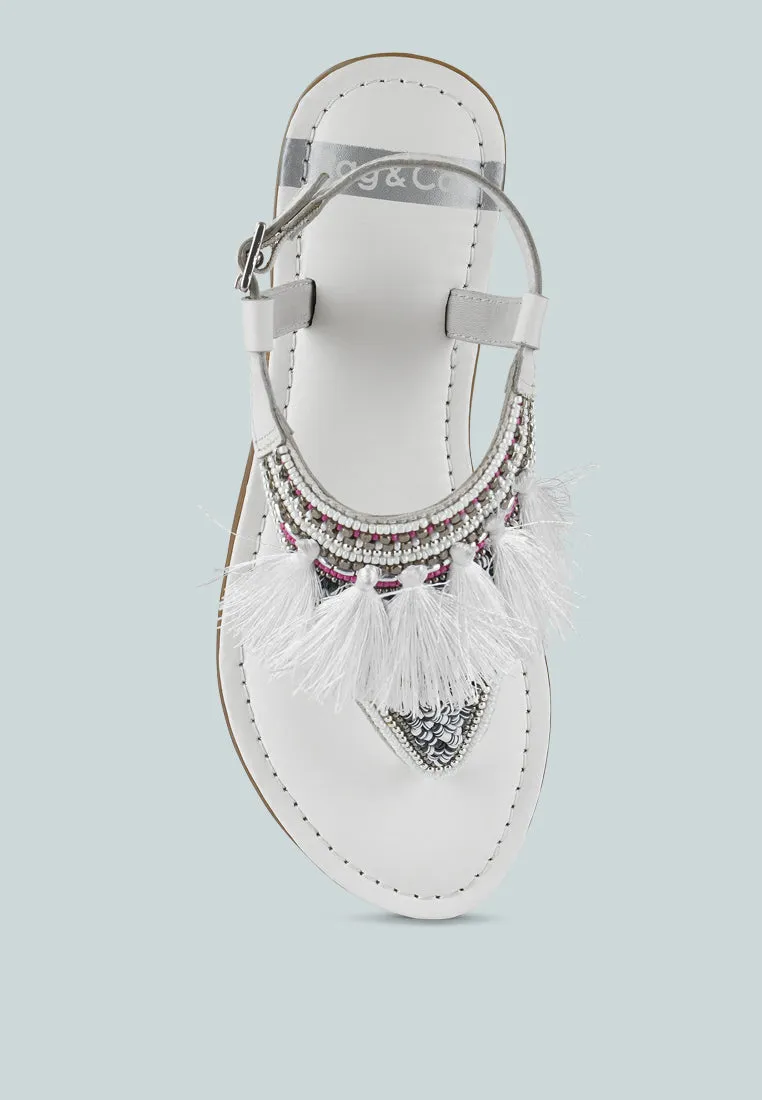 Genuine Leather Tassel Sandals By RUW